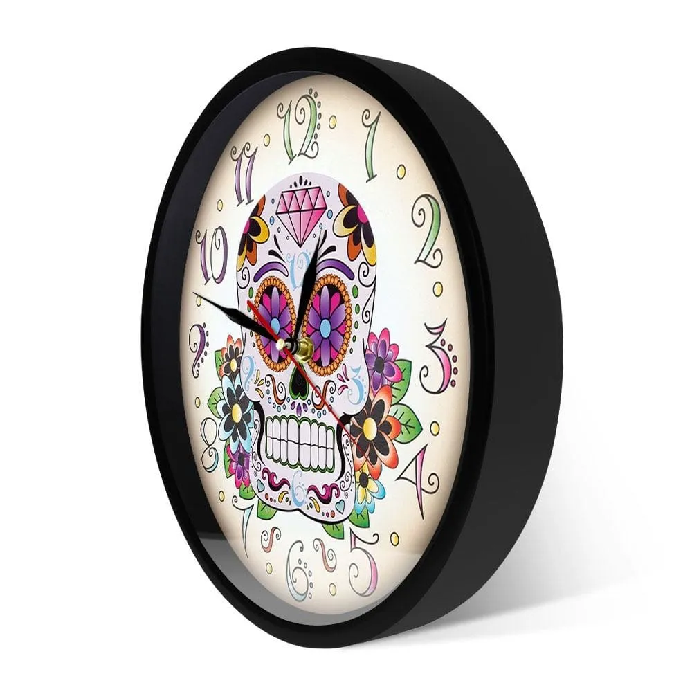 Day of the Dead Mexican Floral Skull Wall Clock Dia De Muertos Spanish Home