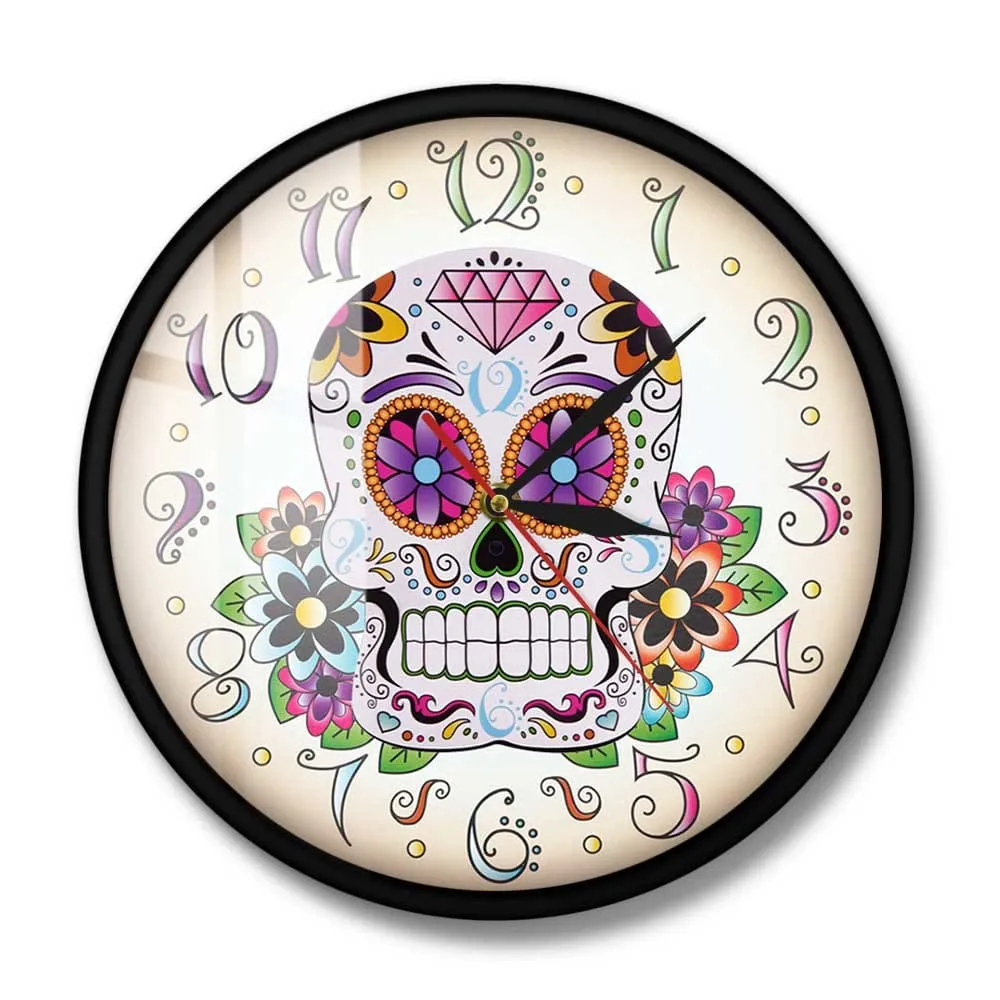 Day of the Dead Mexican Floral Skull Wall Clock Dia De Muertos Spanish Home