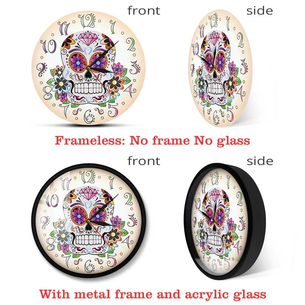 Day of the Dead Mexican Floral Skull Wall Clock Dia De Muertos Spanish Home