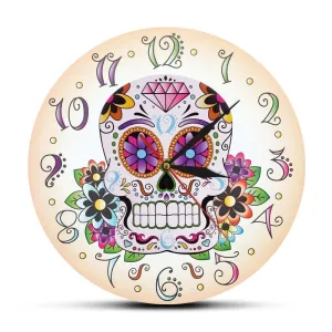 Day of the Dead Mexican Floral Skull Wall Clock Dia De Muertos Spanish Home