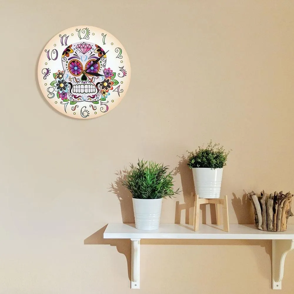 Day of the Dead Mexican Floral Skull Wall Clock Dia De Muertos Spanish Home