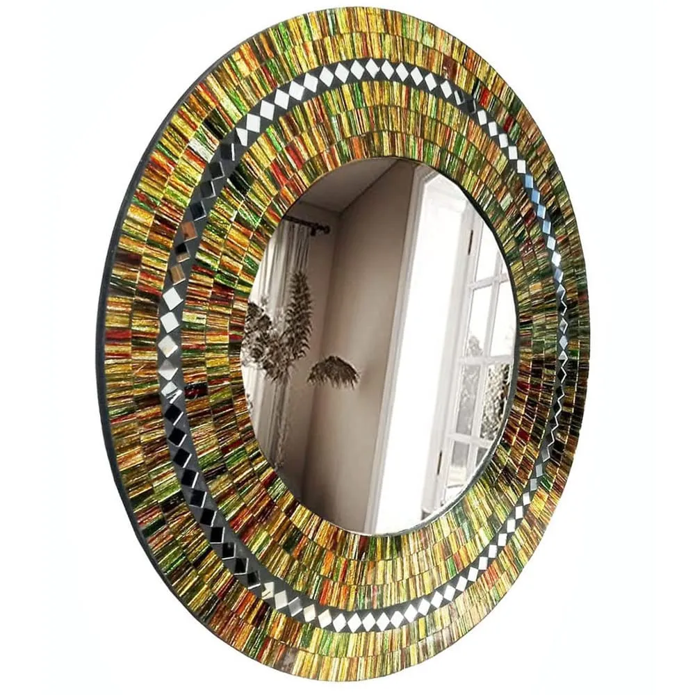Decor King Round Wall Mirror for Bathroom Wash Basin Living Room Bedroom Drawing Room (Green) Multi Size (24 INCH) (32 INCH)