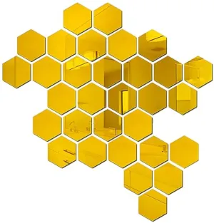Decorative Hexagonal Wall Mirror Set, Gold Finish, for Living Spaces