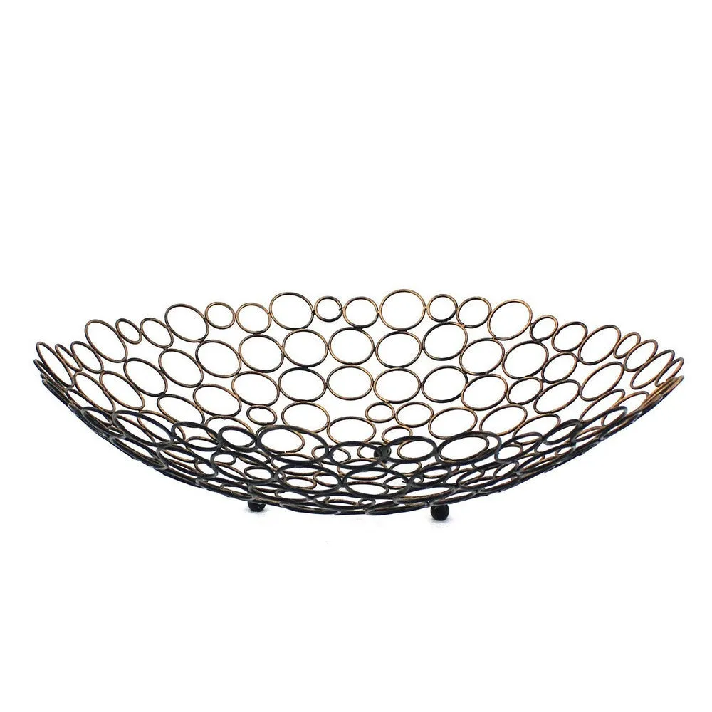 Decorative Metal Tray with Mesh Design and Ball Support,Gold and Black By Casagear Home