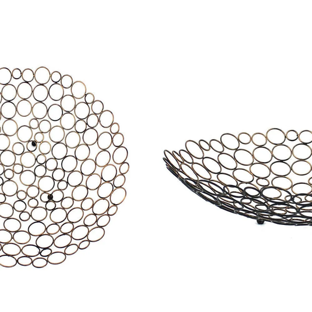 Decorative Metal Tray with Mesh Design and Ball Support,Gold and Black By Casagear Home