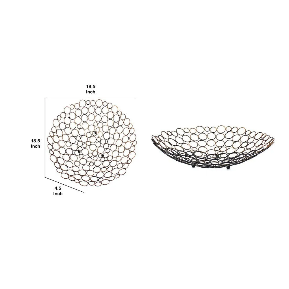 Decorative Metal Tray with Mesh Design and Ball Support,Gold and Black By Casagear Home