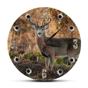 Deer Hunter Camera Sniper Big Buck Round Wall Clock Hunting Decor Wildlife