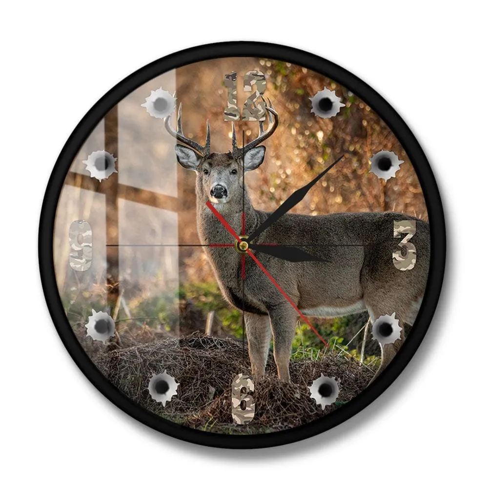 Deer Hunter Camera Sniper Big Buck Round Wall Clock Hunting Decor Wildlife