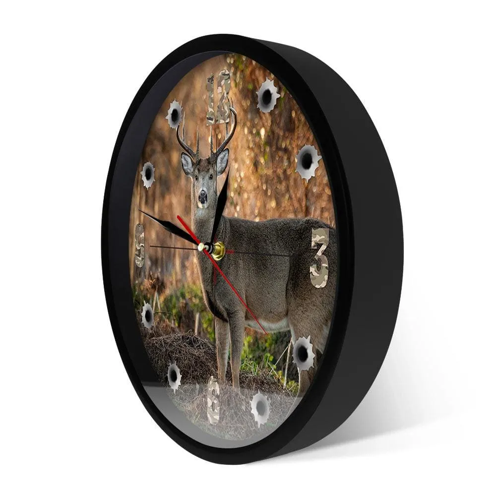 Deer Hunter Camera Sniper Big Buck Round Wall Clock Hunting Decor Wildlife