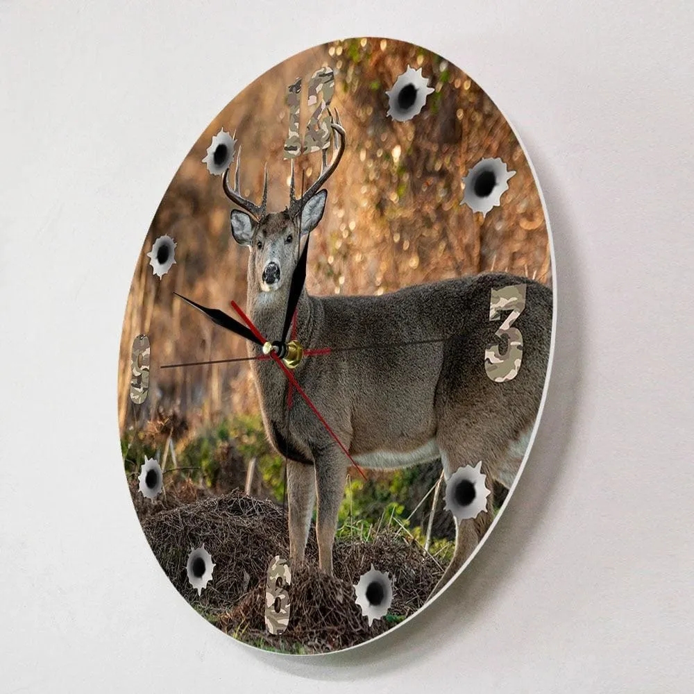 Deer Hunter Camera Sniper Big Buck Round Wall Clock Hunting Decor Wildlife