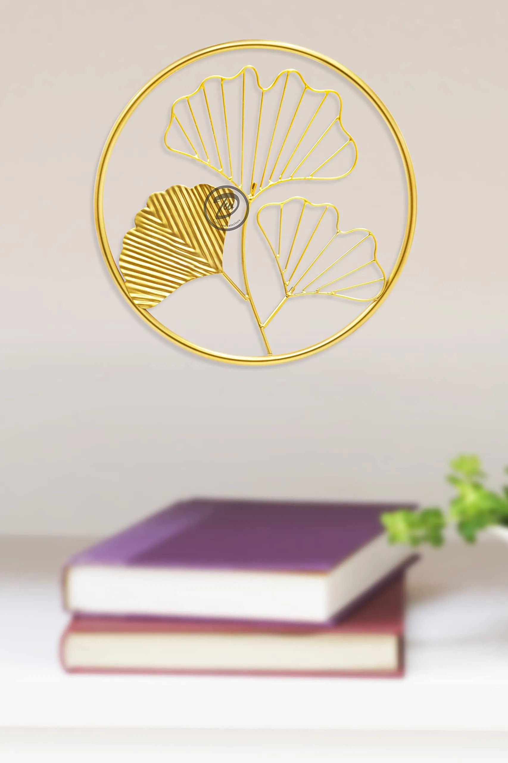 Design World Gifts And Interiors Metal Gingko Leaf Wall Decor Wall Hanging Wall Arts for Home Hotel Office Living Room Bedroom (Set of 3)