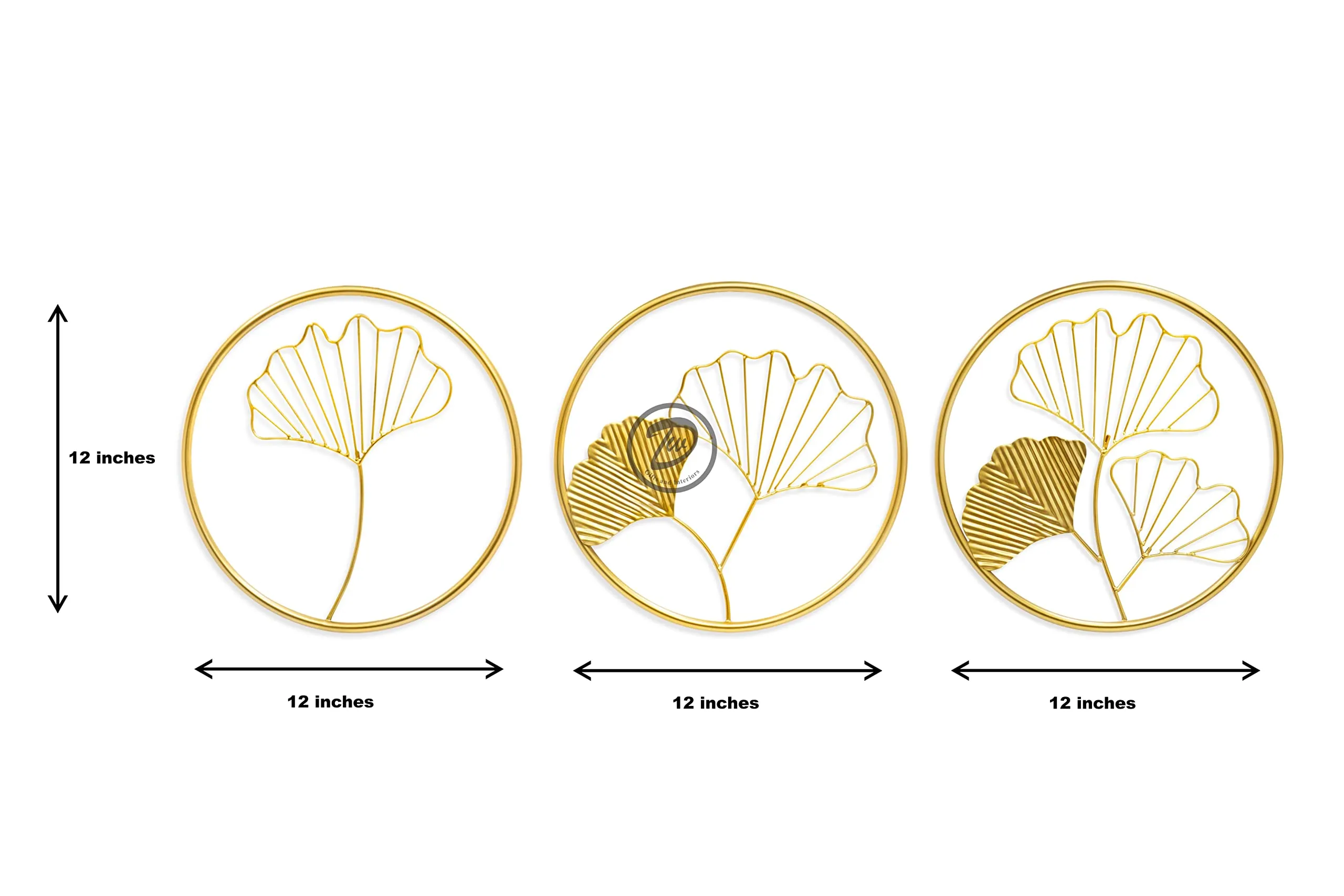 Design World Gifts And Interiors Metal Gingko Leaf Wall Decor Wall Hanging Wall Arts for Home Hotel Office Living Room Bedroom (Set of 3)