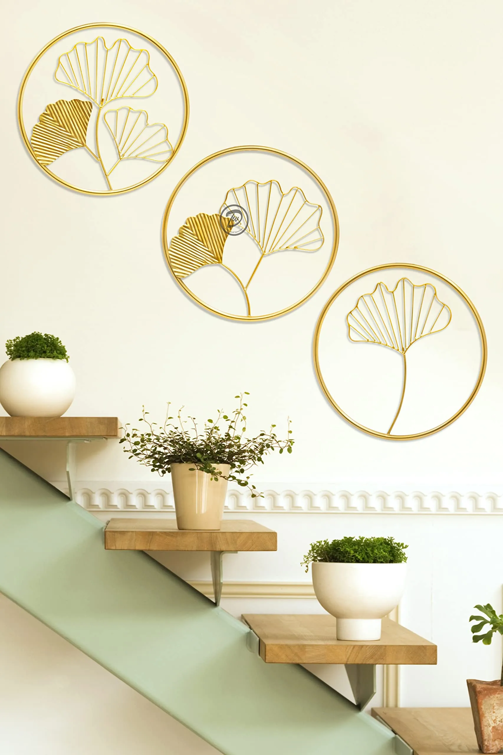 Design World Gifts And Interiors Metal Gingko Leaf Wall Decor Wall Hanging Wall Arts for Home Hotel Office Living Room Bedroom (Set of 3)