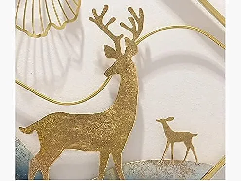 Dratal Metal Ginkgo Leaf & Deer Hanging Wall Mirror Decorative Decor for The Living Room, Bedroom, Bathroom, Hallway, and Entryway