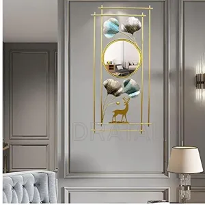 Dratal Metal Ginkgo Leaf & Deer Hanging Wall Mirror Decorative Decor for The Living Room, Bedroom, Bathroom, Hallway, and Entryway