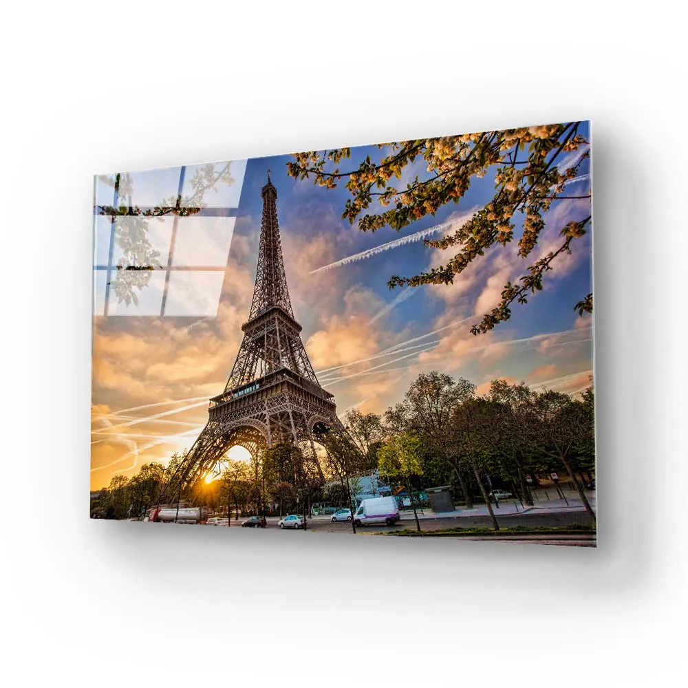 Eiffel Tower Sunset Glass Wall Art