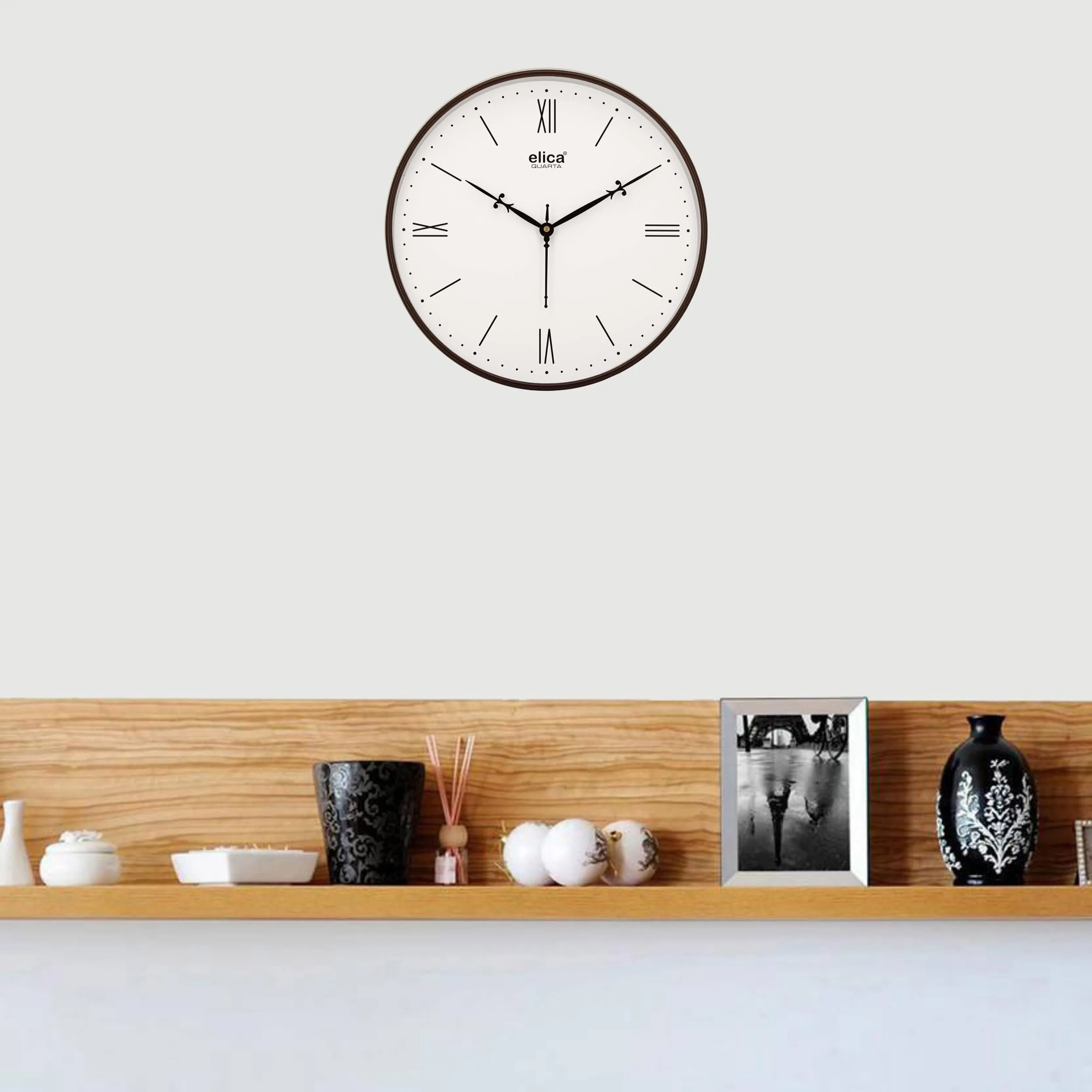 Elica Modern Sytlish Desinger Wall Clock for Home, Living Room, Bedroom, Office, and Kitchen (Black Roman)