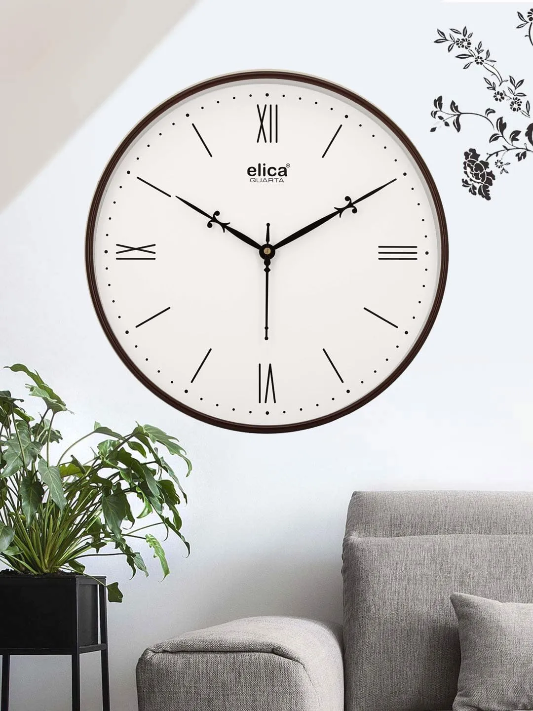 Elica Modern Sytlish Desinger Wall Clock for Home, Living Room, Bedroom, Office, and Kitchen (Black Roman)