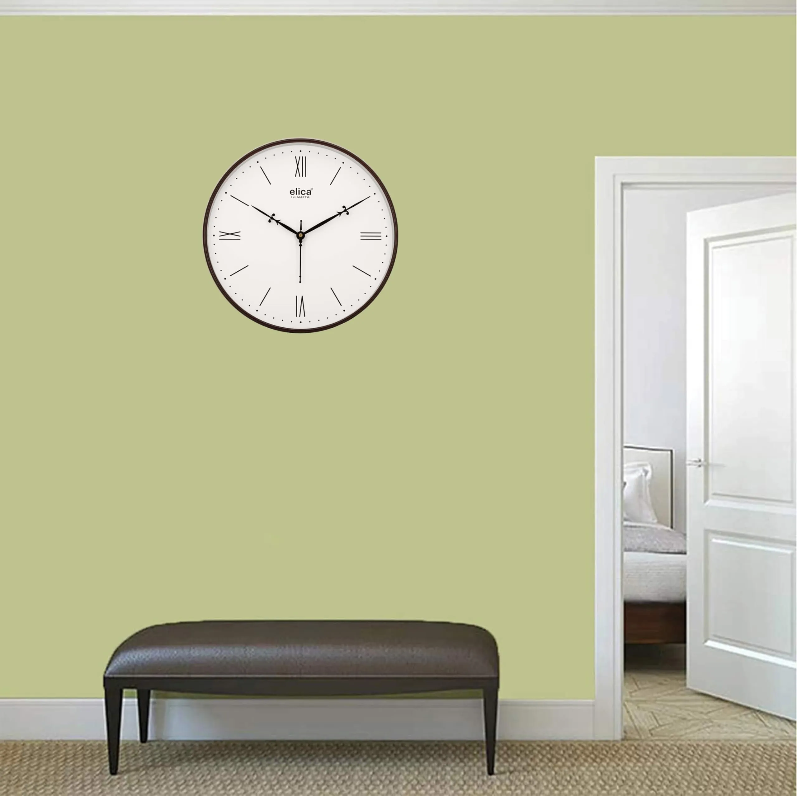 Elica Modern Sytlish Desinger Wall Clock for Home, Living Room, Bedroom, Office, and Kitchen (Black Roman)