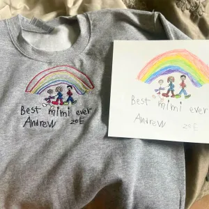 Embroidered gifts for Mom Grandmother, Children's Drawing Art Work Embroidered Sweatshirt, Hoodie