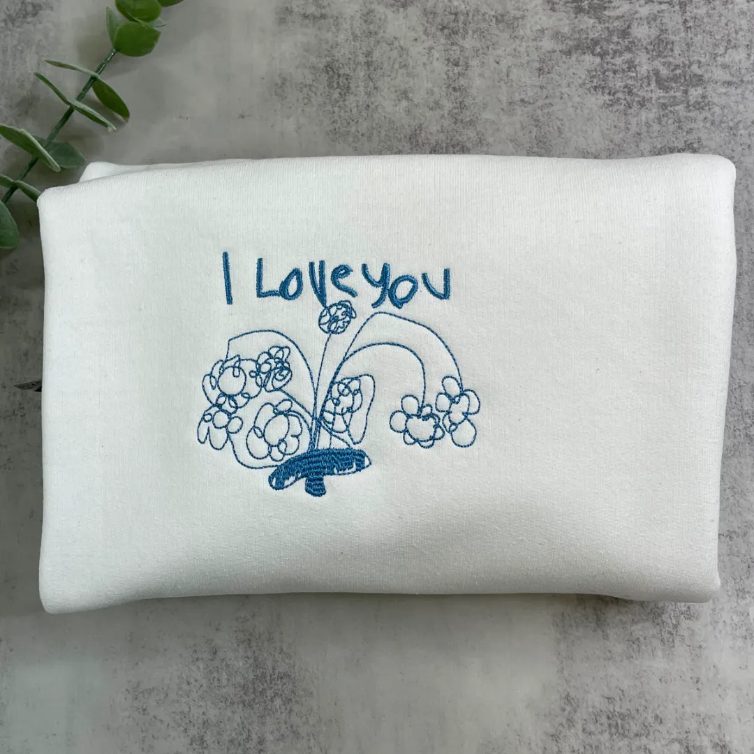Embroidered gifts for Mom Grandmother, Children's Drawing Art Work Embroidered Sweatshirt, Hoodie