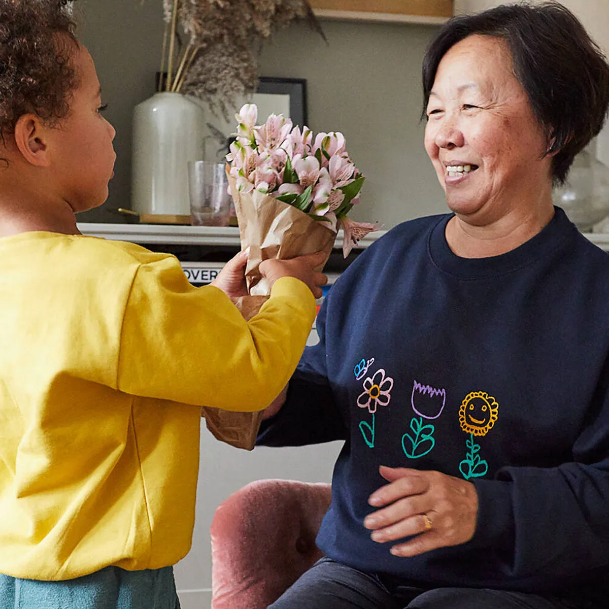Embroidered gifts for Mom Grandmother, Children's Drawing Art Work Embroidered Sweatshirt, Hoodie