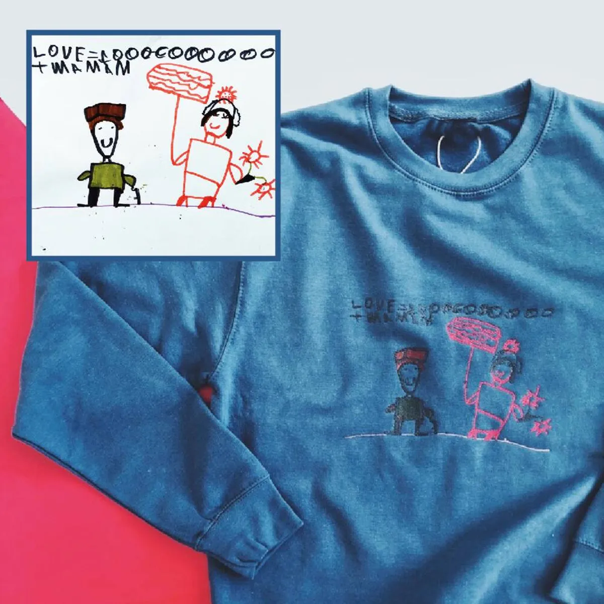Embroidered gifts for Mom Grandmother, Children's Drawing Art Work Embroidered Sweatshirt, Hoodie