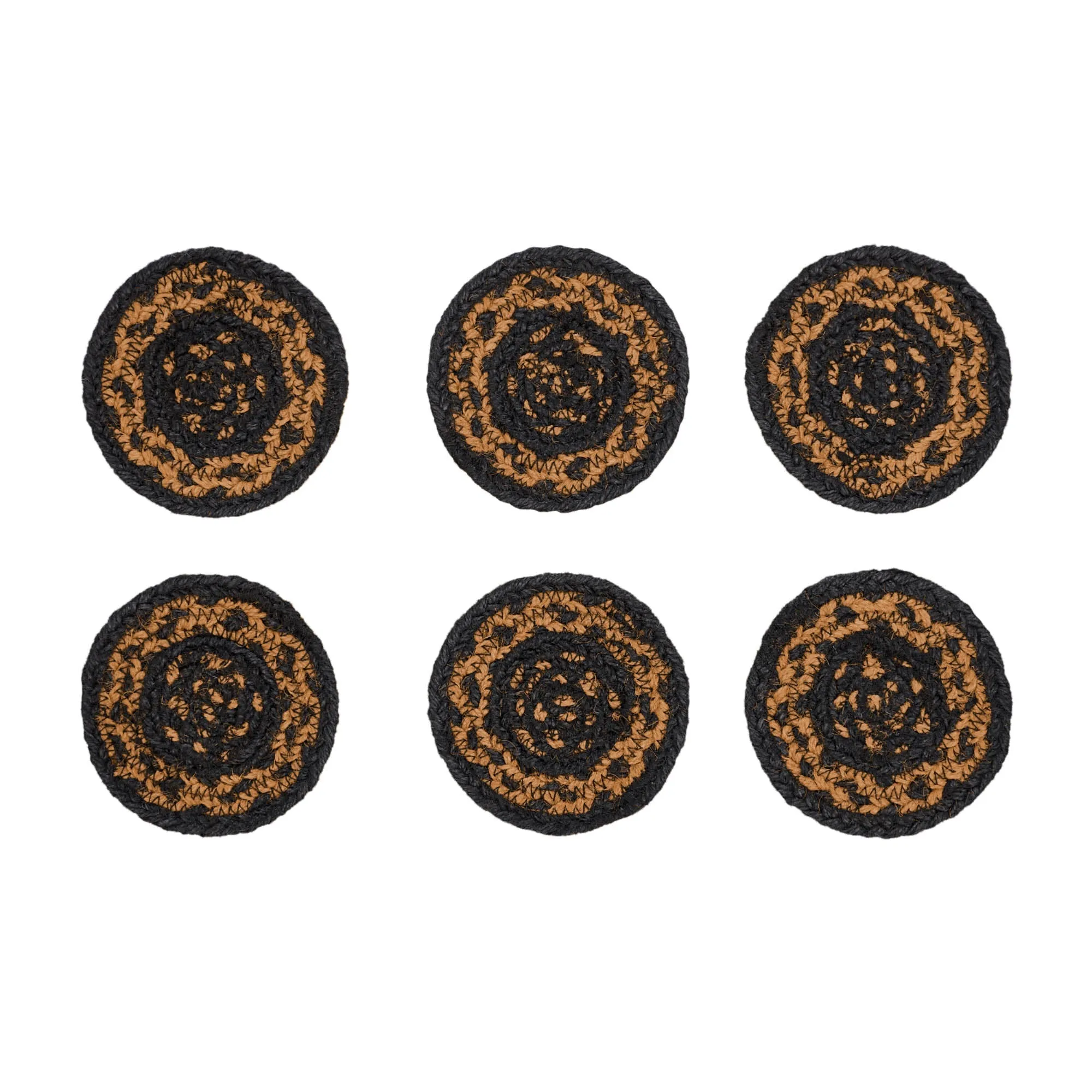 Farmhouse Black and Tan Braided Coaster 4" - Set of 6
