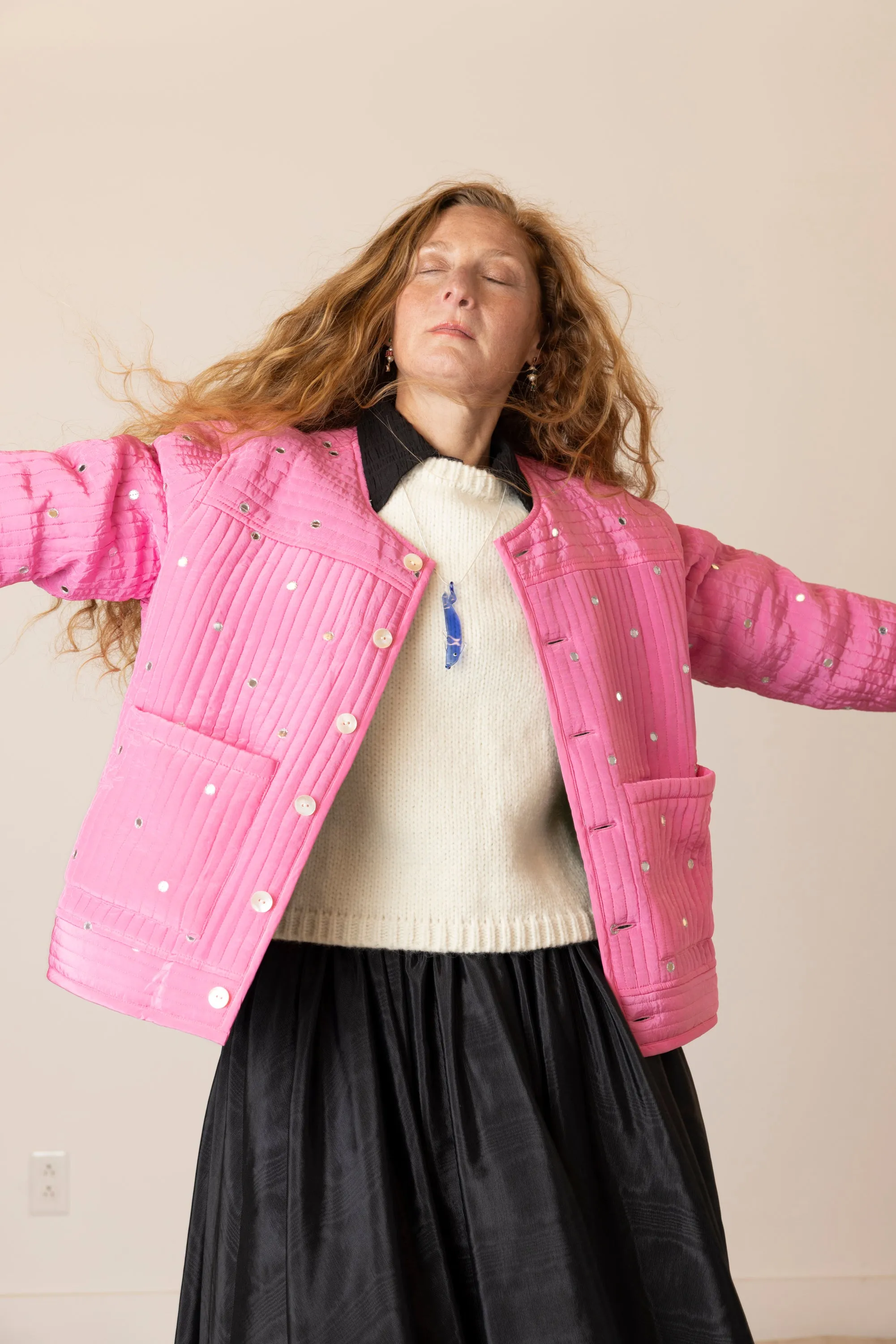 Fein Reversible Jacket with Mirror Embroidery - Pickle/Pink