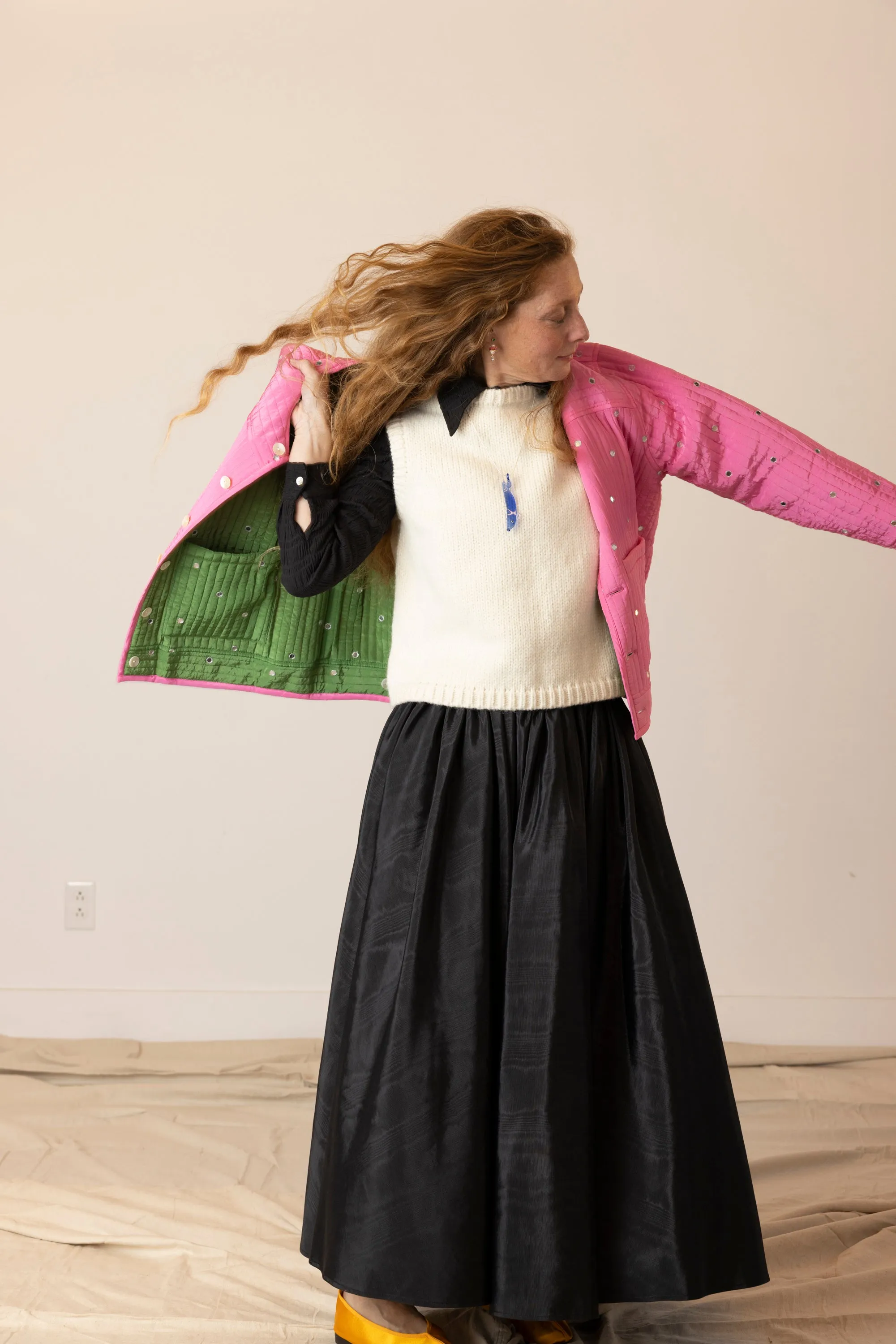 Fein Reversible Jacket with Mirror Embroidery - Pickle/Pink