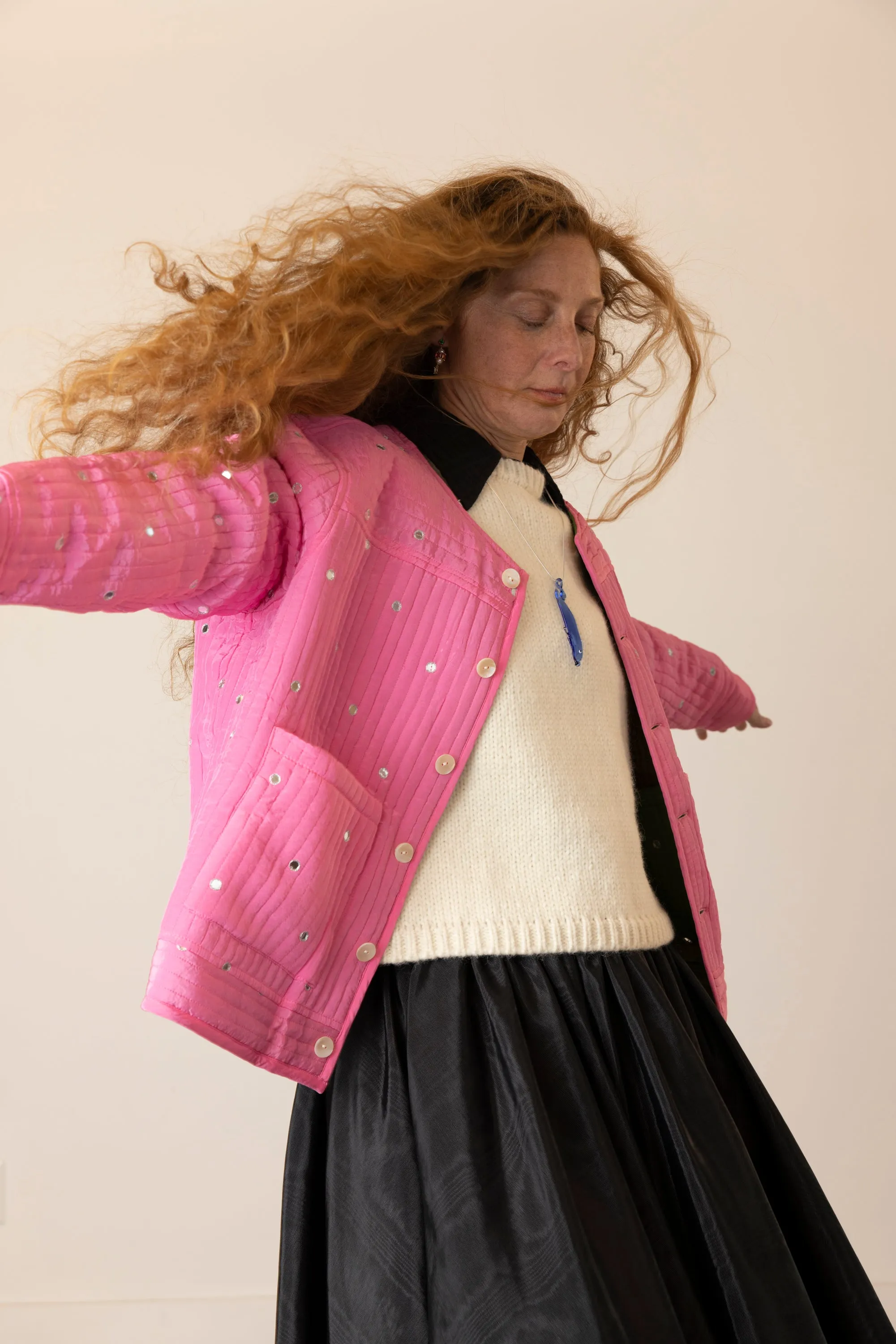 Fein Reversible Jacket with Mirror Embroidery - Pickle/Pink