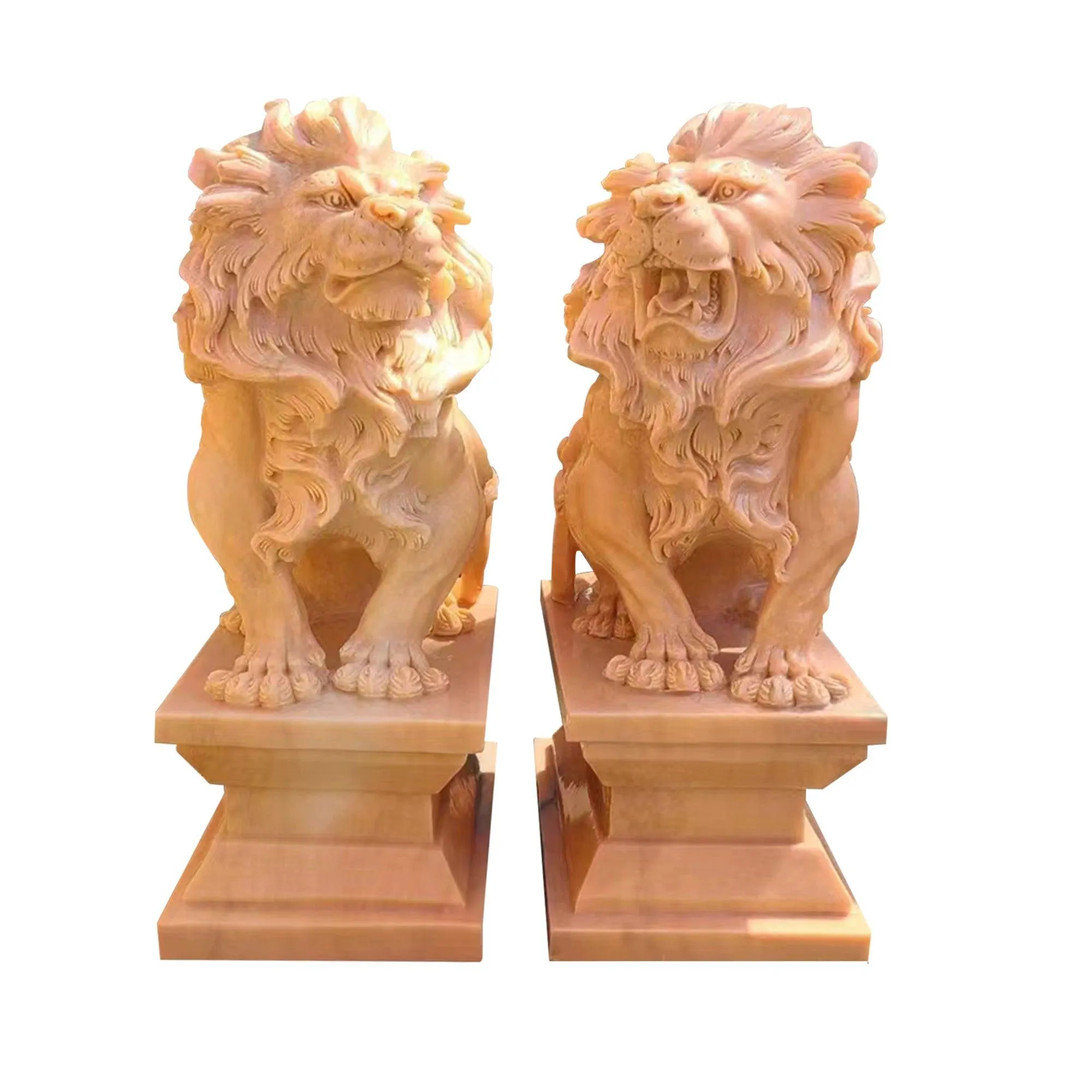 FINEST A Pair Large Sitting Lion Marble Statues/Sculptures FM-014