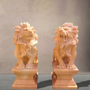 FINEST A Pair Large Sitting Lion Marble Statues/Sculptures FM-014
