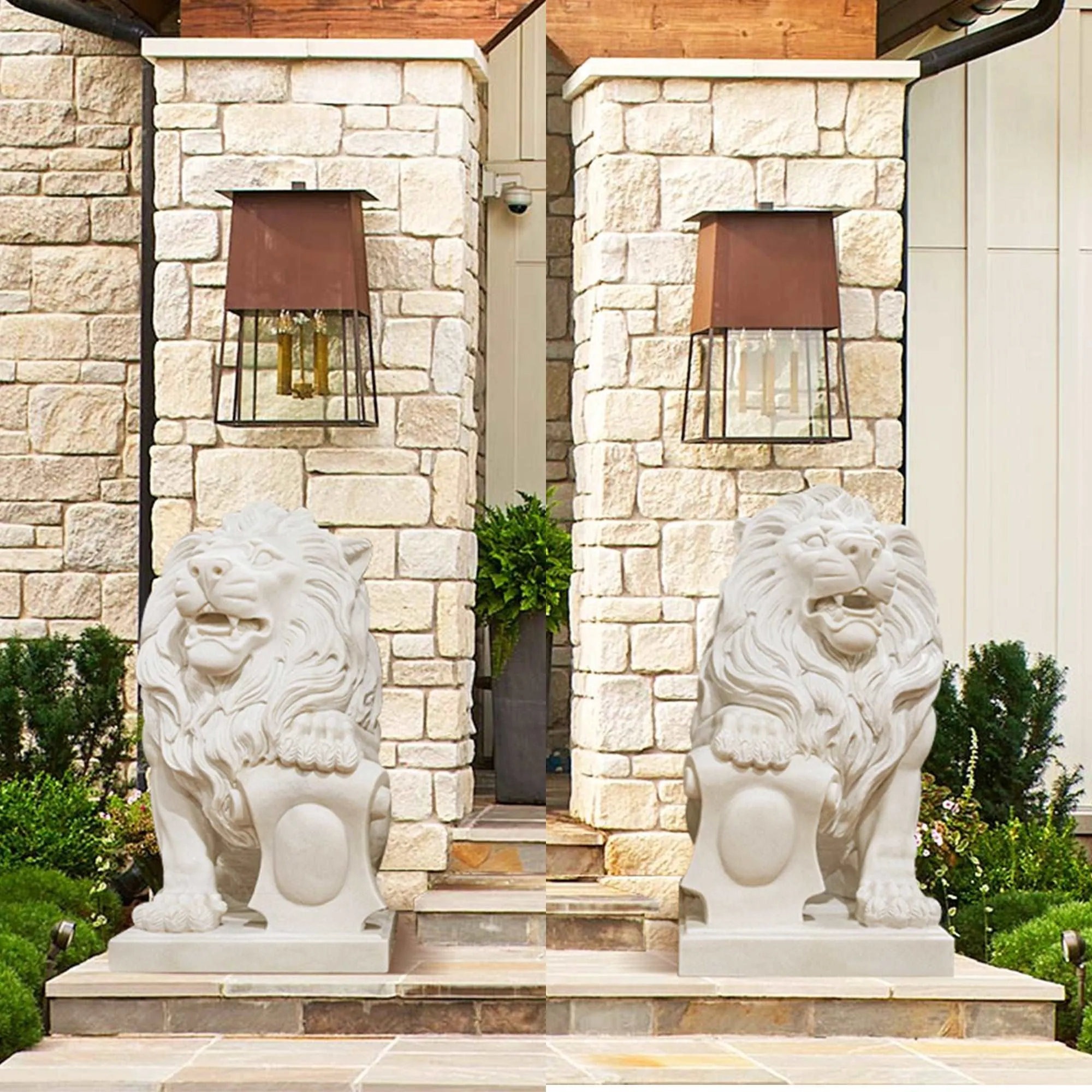 FINEST A Pair Large Sitting Lion Marble Statues/Sculptures FM-014