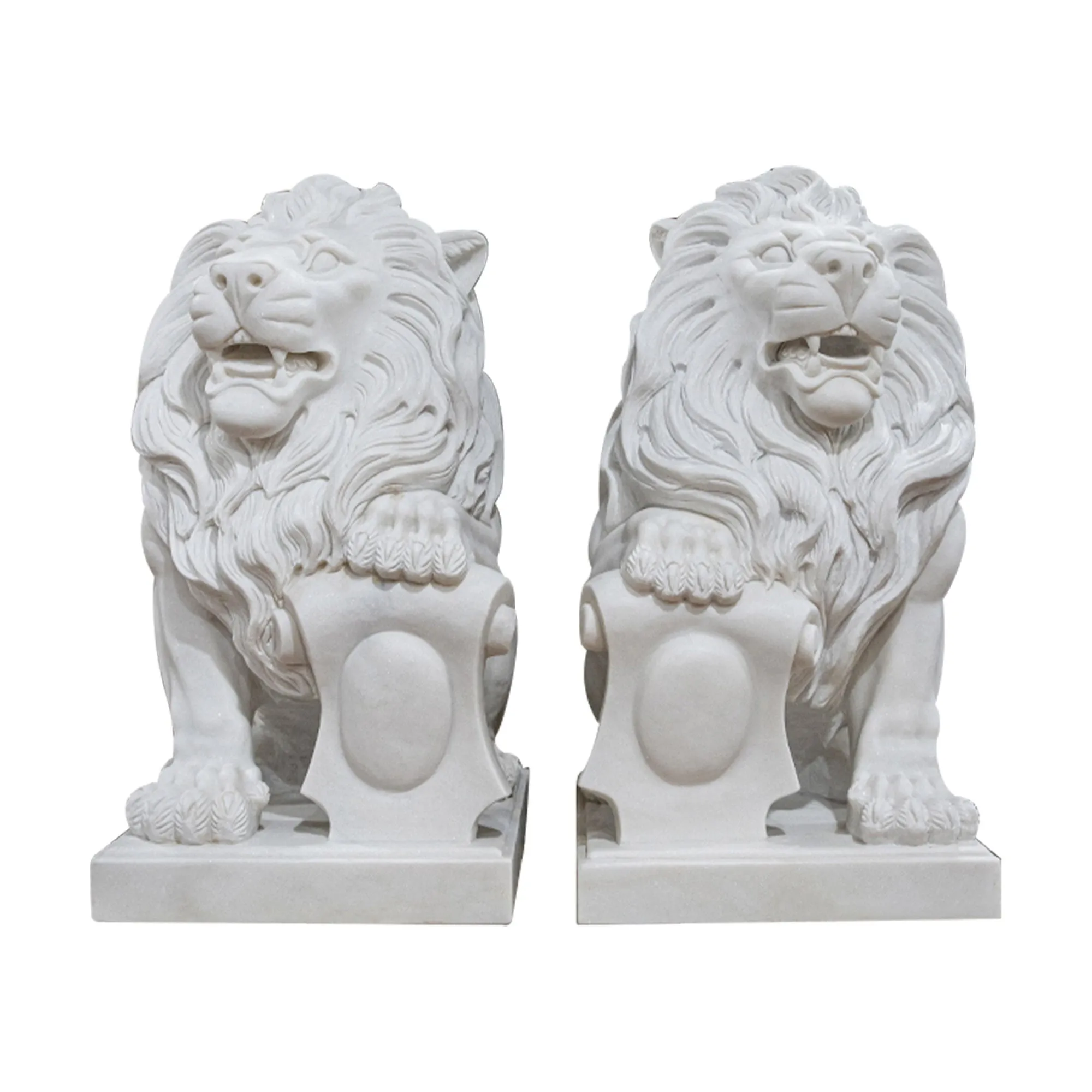 FINEST A Pair Large Sitting Lion Marble Statues/Sculptures FM-014
