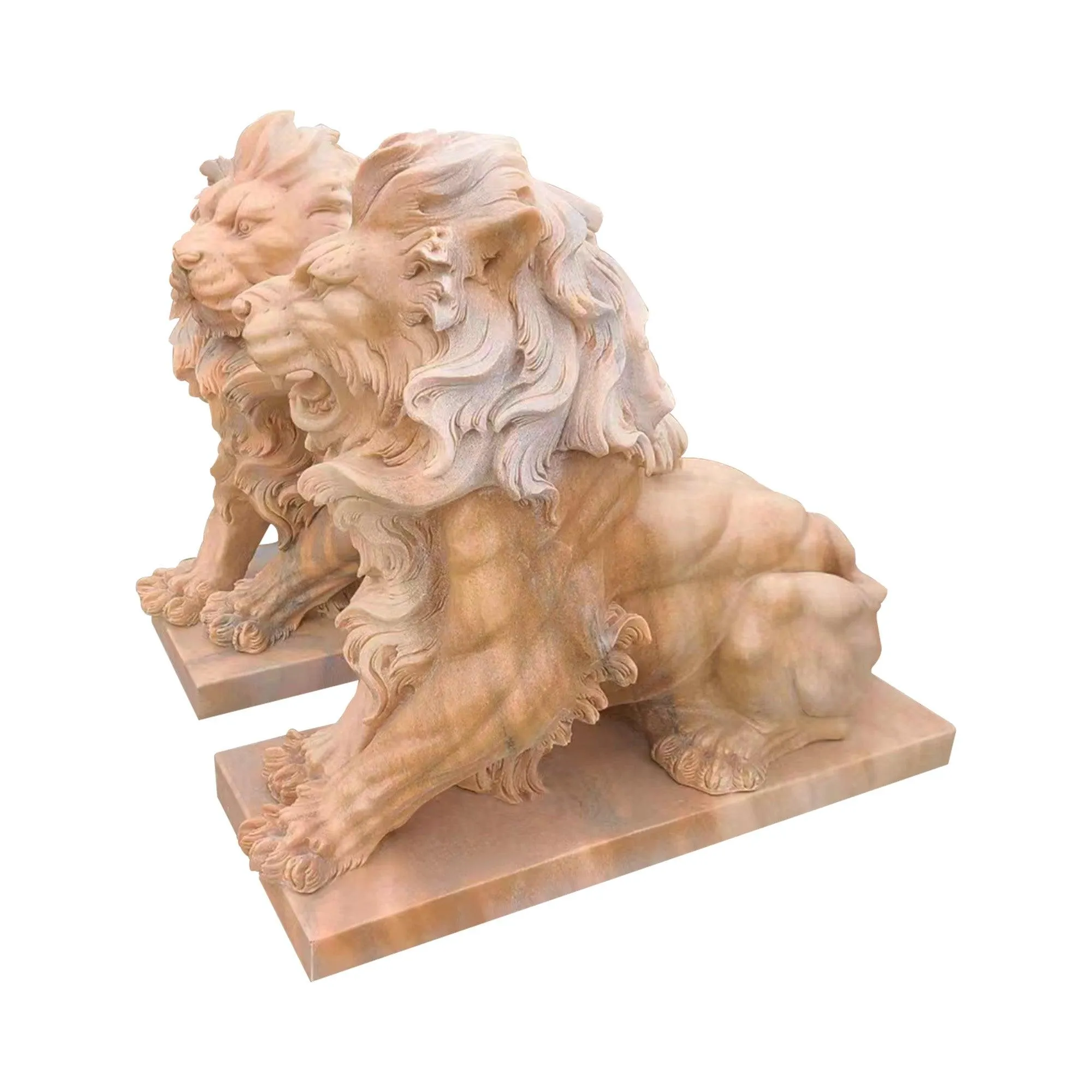 FINEST A Pair Large Sitting Lion Marble Statues/Sculptures FM-014