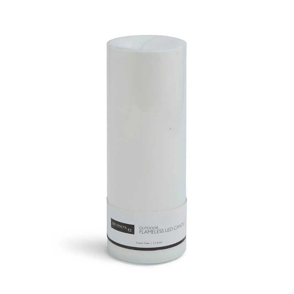 Flameless White LED Indoor Outdoor Pillar Candle, 3in x 8in