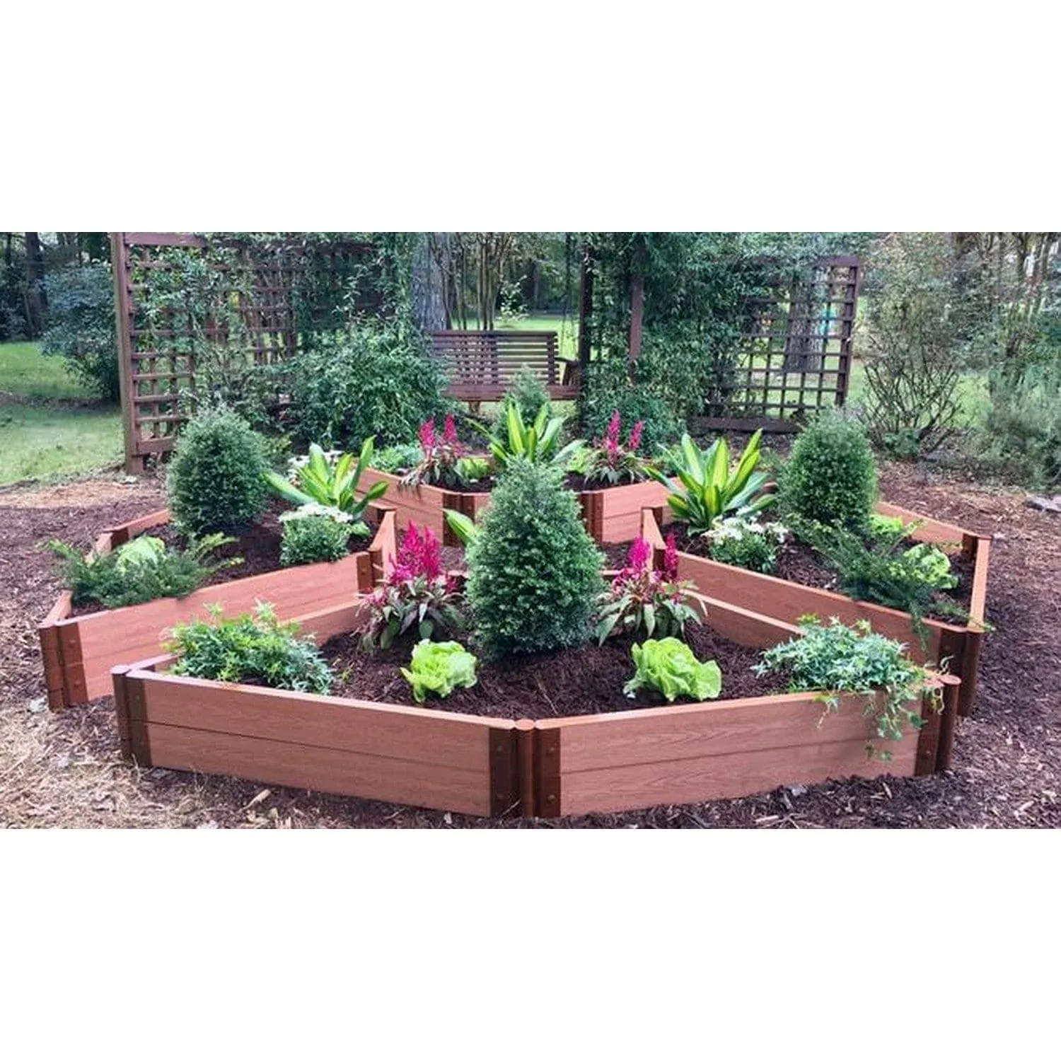 Frame It All | Tool-Free Elizabethan Garden Raised Garden Bed (4-Sided Triangle) 12' X 12' X 22" - Uptown Brown - 1" Profile