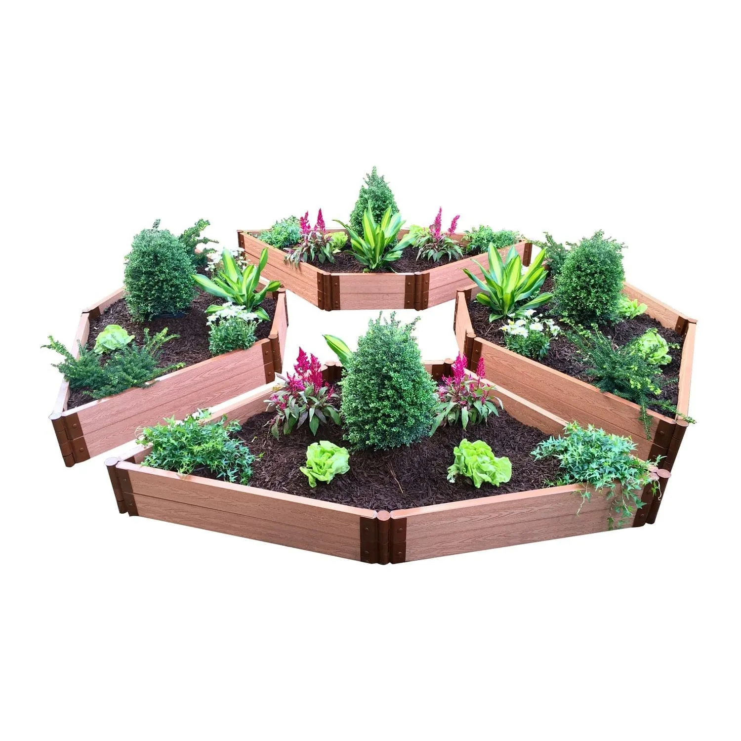 Frame It All | Tool-Free Elizabethan Garden Raised Garden Bed (4-Sided Triangle) 12' X 12' X 22" - Uptown Brown - 1" Profile
