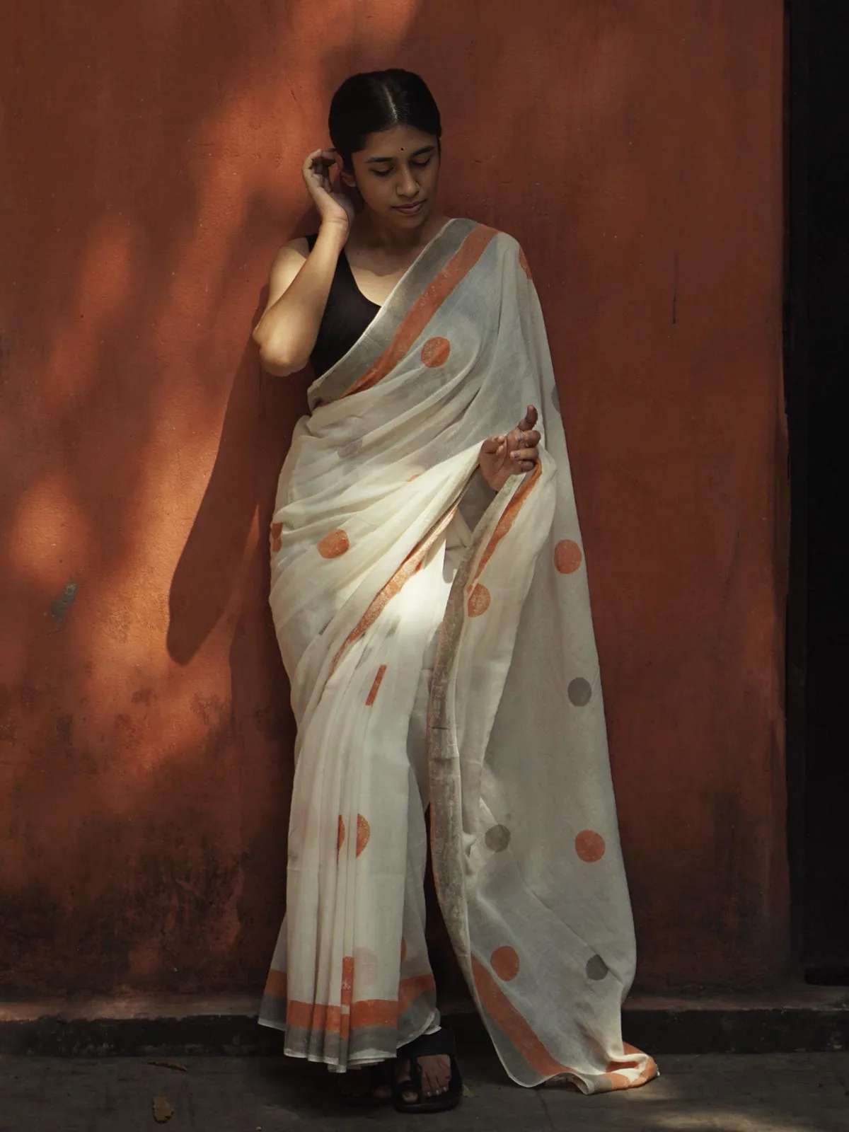 Geometry Orange Grey Dots Saree