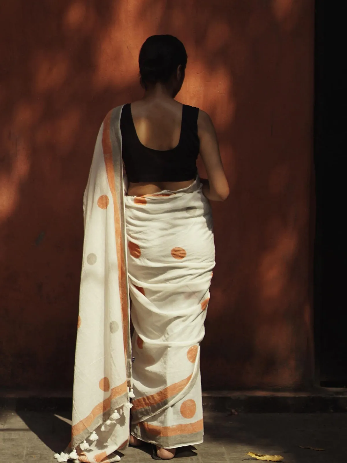Geometry Orange Grey Dots Saree