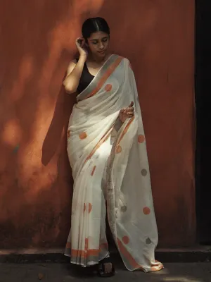 Geometry Orange Grey Dots Saree