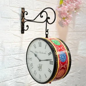 Gleevers Vintage Wall Clock for Home | Wall Mounted Railway Clock for Home | Double Sided Wall Clock | Handpainted Victoria Station Clock Gift for Housewarmings (with Hanger, Dial Size - 10 inches)