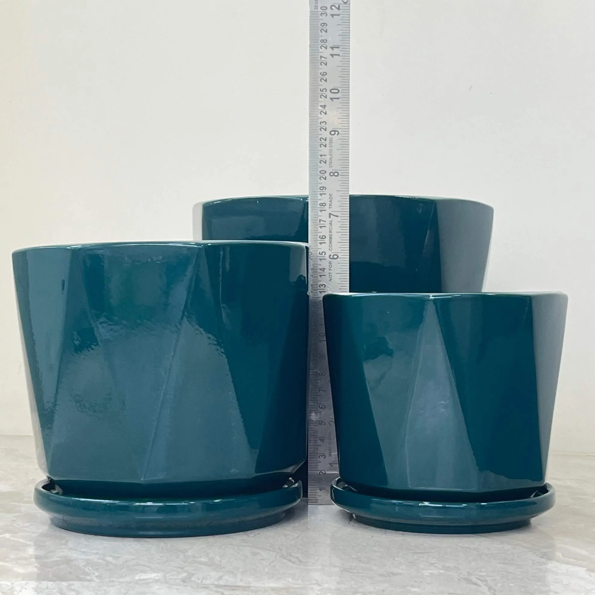 Glossy Facet Planter Set Of 3