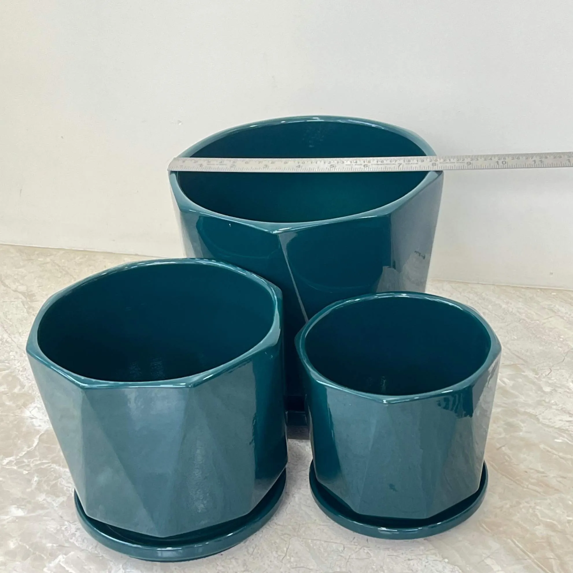 Glossy Facet Planter Set Of 3