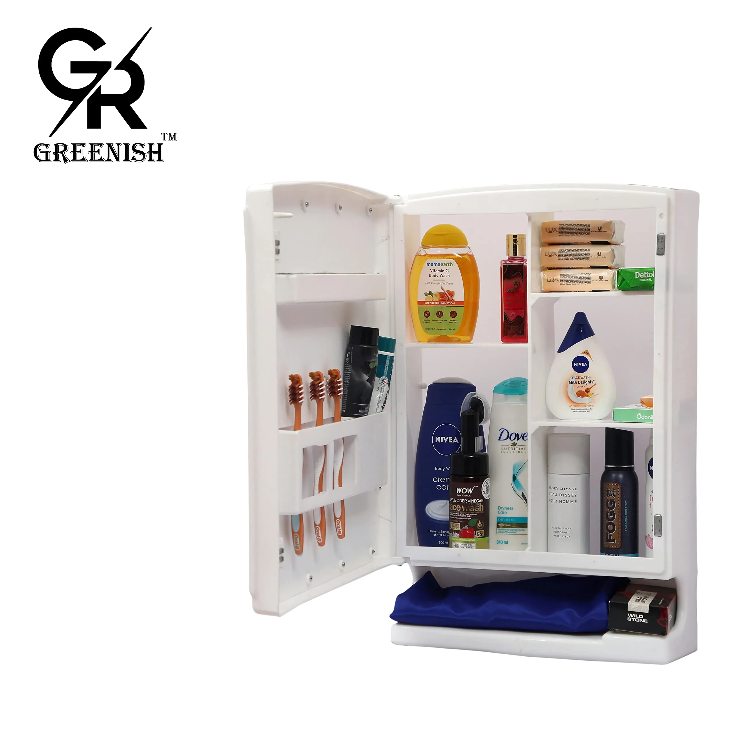 GREENISH PVC Bathroom Mirror Cabinet Heavy Rich Look with Mirror Storage Organizer (21”X13”)– White