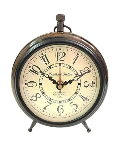 Handmade Antique Wooden Table Top Clock Desk Clock - Unique Priced Antique Style Roman Number Home & Office Study Living Room Decoration Gift Item (Brown)