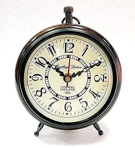 Handmade Antique Wooden Table Top Clock Desk Clock - Unique Priced Antique Style Roman Number Home & Office Study Living Room Decoration Gift Item (Brown)