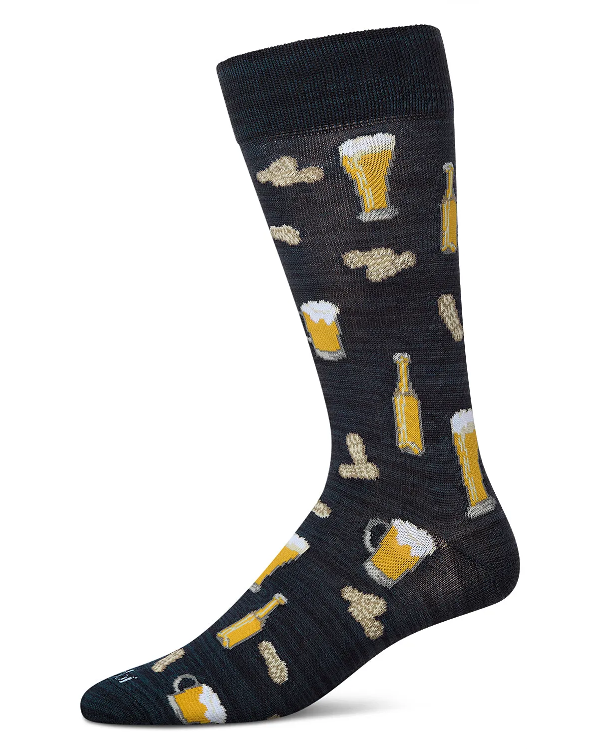 Happy Hour Beer and Peanuts Bamboo Blend Men's Crew Socks