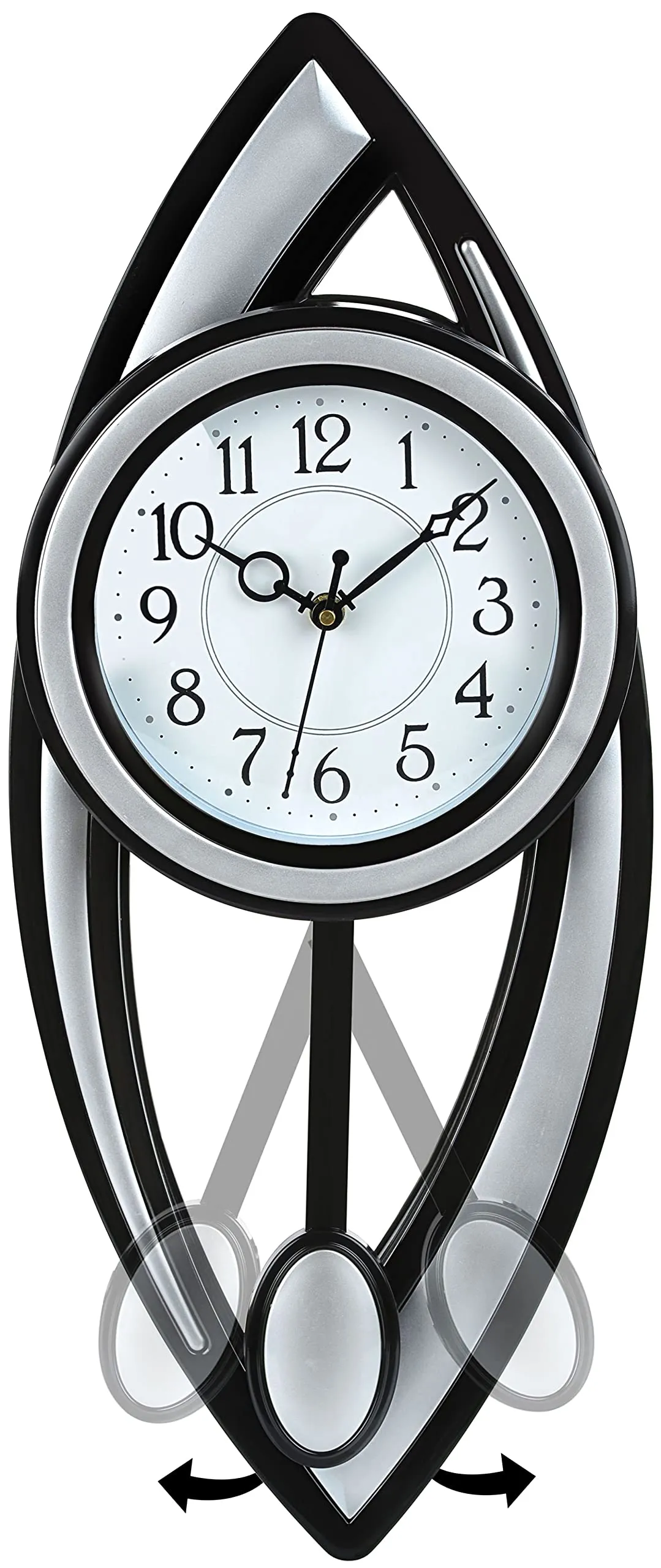Harbour Analog Latest Stylish Plastic Wall Clock with Pendulum for Home Living Room Hall Bedroom (Silver , Size Height 52 cm X Width 22 cm)